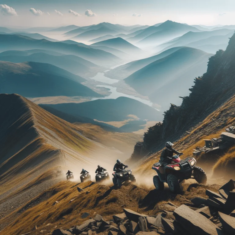 Grupo de viajeros conduciendo cuatrimotos todoterreno cerca a Bogotá 🏍️ y disfrutando de majestuosas vistas. ⛰️